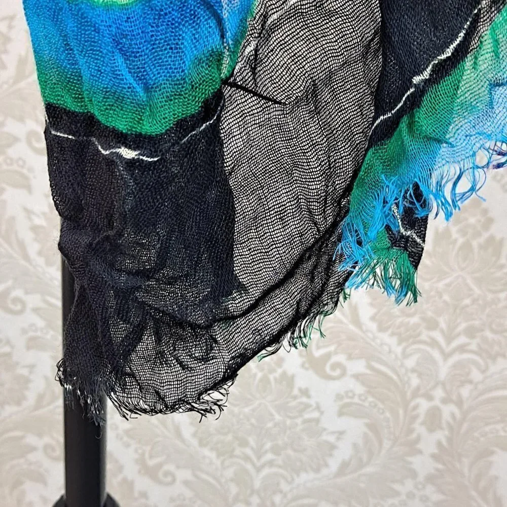 Multi Color Striped Lightweight Scarf Small Fringe Ends 100% Rayon